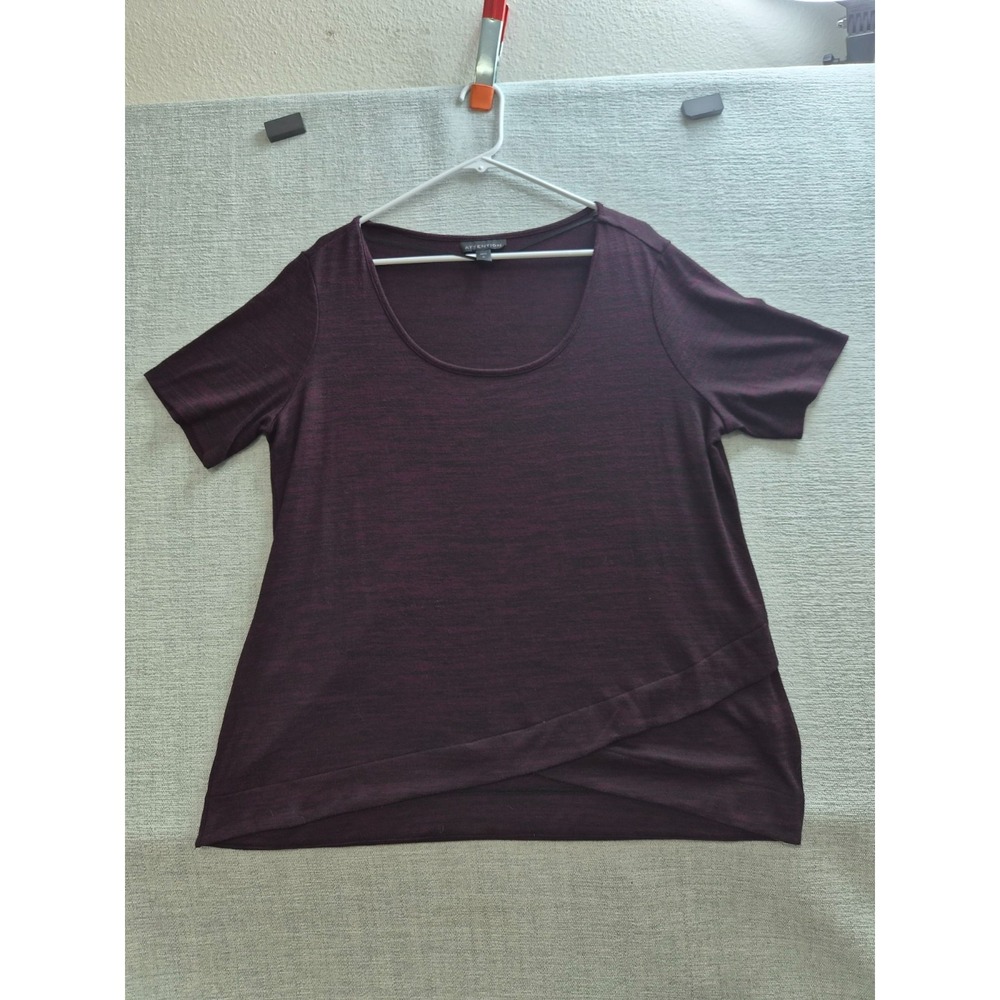 Attention Tunic Top Women XL Burgundy Heather Scoop Neck Tulip Hem Everyday Wear